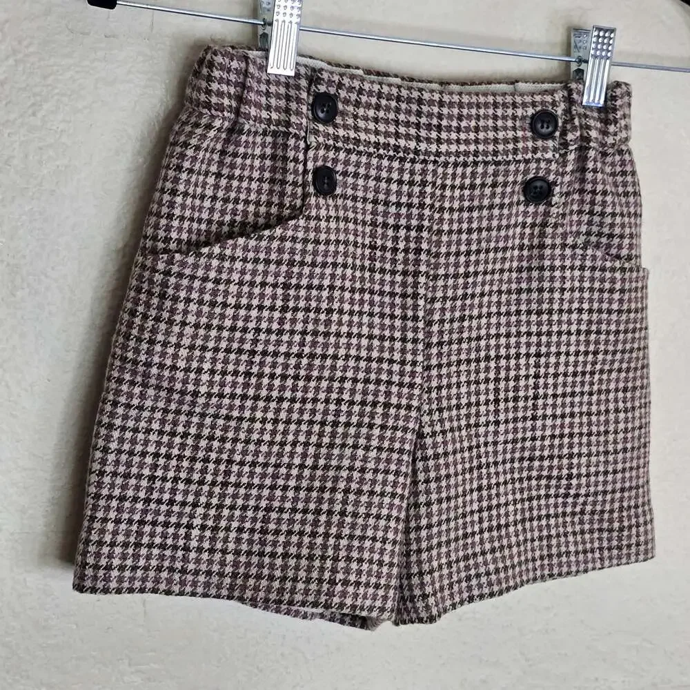 Bonpoint Girls Beige Wool Blend Houndstooth Shorts Child Size 10